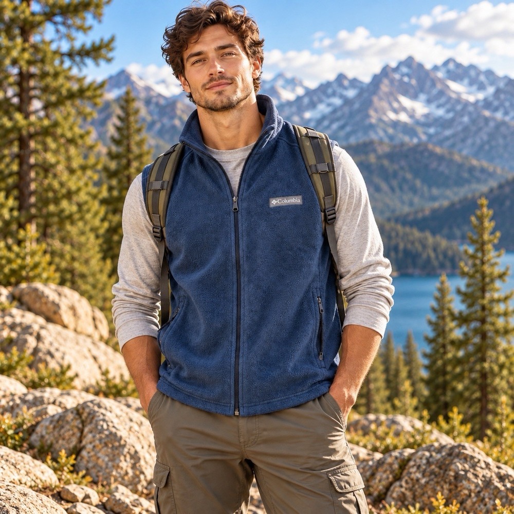 Columbia Steens Mountain Fleece Vest Mens M Navy Blue Full Zip Hiking Gorpcore